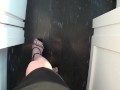 POV walking in platform stripper heels with blue toenail polish, toe rings and feet close ups