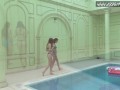 Two hot lesbian brunettes in the swimming pool