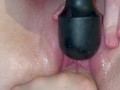 Closeup of magic wand insertion into small pussy after vacuum play