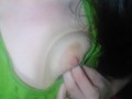 Crazy White Onlyfans Girl PinkMoonLust Self Sucks Left Nipple While Wearing a Cute Green Dress