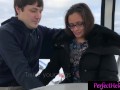 Brunette Public Blowjob Dick Stranger to Cum in Mouth on a Ferris Wheel