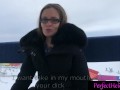 Brunette Public Blowjob Dick Stranger to Cum in Mouth on a Ferris Wheel