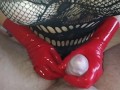 Handjob - Ruined fast 2 times in red latex gloves using tenga egg