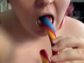 Alternative girl deepthroat’s colorful candy cane (Happy Holidays)