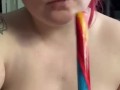 Alternative girl deepthroat’s colorful candy cane (Happy Holidays)