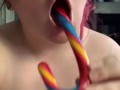 Alternative girl deepthroat’s colorful candy cane (Happy Holidays)
