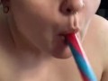 Alternative girl deepthroat’s colorful candy cane (Happy Holidays)
