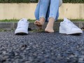 Candid girl shoeplay fetish