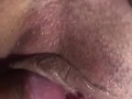Close-up of his dick rubbing my wet pussy And explodes in my panties before work