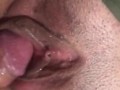 Close-up of his dick rubbing my wet pussy And explodes in my panties before work