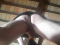 Laura XXX in corset, fishnet stockings and platform boots on her knees. Blowjob, deepthroat and faci