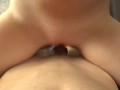 POV close up cameltoe pussy sliding teasing cock and make huge cumshot as cowgirl
