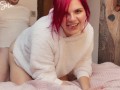 Redhead In Fuzzy Sweater and Knee High Socks Gets Fucked From Behind After Sucking Dick