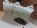 Desperate teen panty pee on bathroom floor