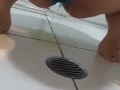 Desperate teen panty pee on bathroom floor