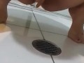 Desperate teen panty pee on bathroom floor
