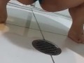 Desperate teen panty pee on bathroom floor