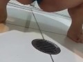 Desperate teen panty pee on bathroom floor