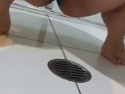 Desperate teen panty pee on bathroom floor