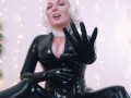 Black latex rubber catsuit and gloves fetish 4k relax video close up