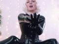 Black latex rubber catsuit and gloves fetish 4k relax video close up