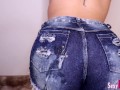 Cumshot on a Big Ass in Short Jeans