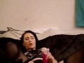 Slutty girl with cat ears playing 