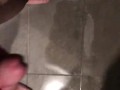 Stocky guy wanking his thick cut cock in the shower with big cumsot