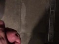 Stocky guy wanking his thick cut cock in the shower with big cumsot