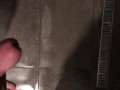 Stocky guy wanking his thick cut cock in the shower with big cumsot