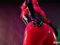 Red latex rubber catsuit teasing 4k fetish clip