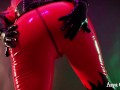 Red latex rubber catsuit teasing 4k fetish clip