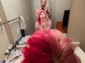 pov doggy w pawg bent over bathroom sink