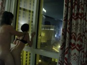 Viva Las Vegas! Sexy Married Exhibitionists Fuck in Front of Hotel Window - Public Sex