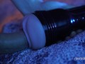 Guy sensually fucks his toy and cums