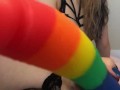 Horny Goth bitch gets a taste of rainbow