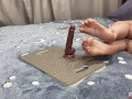 A student decided to play with a dildo after classes. Footjob with a dildo. Perfect feet. Footfetish