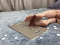 A student decided to play with a dildo after classes. Footjob with a dildo. Perfect feet. Footfetish