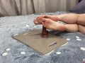 A student decided to play with a dildo after classes. Footjob with a dildo. Perfect feet. Footfetish