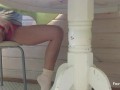 masturbation during breakfast. Camera under the table