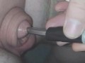 Inserting electro-sound into my huge flaccid cock.. moaning with pleasure