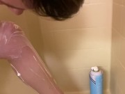 Jane Summers shaves then squirts in the shower