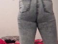 Thick Booty Latina in Sexy Lingerie Changing into Tight Jeans Caught on Camera