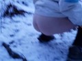 Snowy Piss At Dusk In The Woods Of Canada