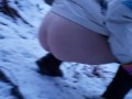 Snowy Piss At Dusk In The Woods Of Canada