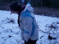 Snowy Piss At Dusk In The Woods Of Canada