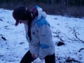 Snowy Piss At Dusk In The Woods Of Canada