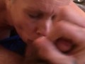 Blonde busty bitch sucking balls and cock