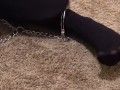 Sexy Foot Fetish Girl Shackles herself and Teases her Stinky Nylon Pantyhose