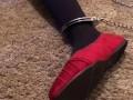 Sexy Foot Fetish Girl Shackles herself and Teases her Stinky Nylon Pantyhose